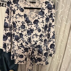 H&M Navy Floral Tie-Front Blouse
